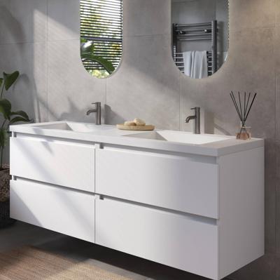 Saqu Gaia badmeubel incl. dubbele glans witte wastafel 160x52x64cm glans wit - witte greeplijst