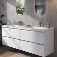 Saqu Gaia badmeubel incl. dubbele glans witte wastafel 160x52x64cm glans wit - witte greeplijst - thumbnail