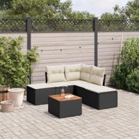 6-delige Loungeset met kussens poly rattan zwart - thumbnail