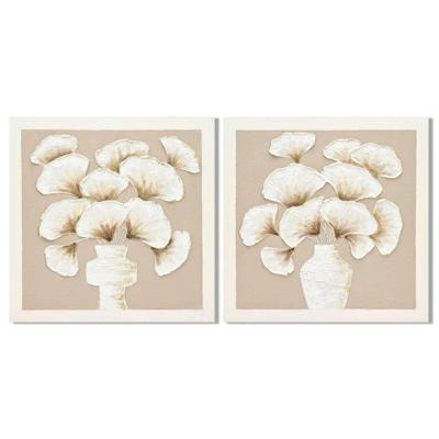 Schilderij Home ESPRIT Wit Beige Vaas Shabby Chic 100 x 3 x 100 cm (2 Stuks)