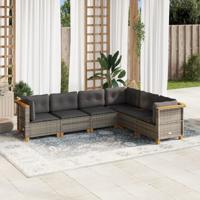 6-delige Loungeset met kussens poly rattan grijs - thumbnail