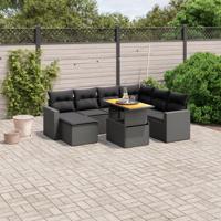 8-delige Loungeset met kussens poly rattan zwart - thumbnail