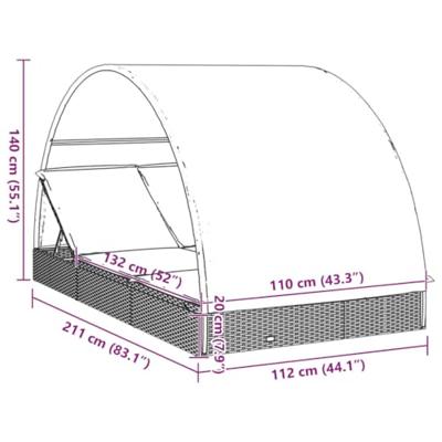 Ligbed 2-persoons met rond dak 211x112x140 cm poly rattan grijs
