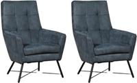 Set van 2 Blauwe leren moderne fauteuils Proud - Kenia Leer Denim (blauw leer) - thumbnail