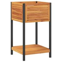 Plantenbak met schap 45x45x80 cm massief acaciahout en staal - thumbnail