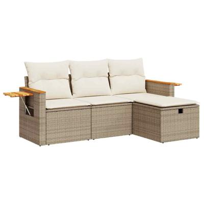 4-delige Loungeset met kussens poly rattan beige 4-delige Loungeset met kussens poly rattan beige