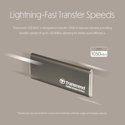 Transcend ts500gesd265c esd265c external ssd, 500gb, usb 10gbps, type c, 3d nand, 1050/ 950 mb/s