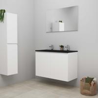 On-Line Badkamermeubelset - 100 cm - Voorgemonteerd - Greeploze Ladestructuur - Acryl Wastafel - 2 Kraangaten - Spiegel - Mat Wit - thumbnail
