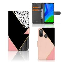 Huawei P Smart 2020 | Book Case | Zwart Roze Vormen - thumbnail