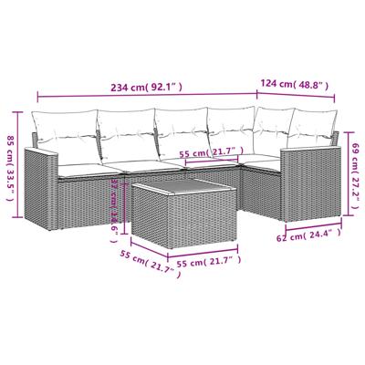 5-delige Loungeset met kussens poly rattan gemengd beige