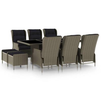 9-delige Tuinset met kussens poly rattan bruin