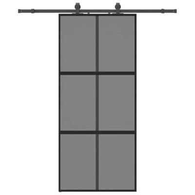 Schuifdeur met beslagset 90x205 cm gehard glas zwart