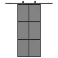 Schuifdeur met beslagset 90x205 cm gehard glas zwart - thumbnail