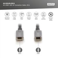 Digitus USB-C-displaykabel USB 3.2 Gen2 (USB 3.1 Gen2) USB-C, USB-C stekker 20.00 m Zwart Flexibel, Afgeschermd, Met USB AK-330160-200-S - thumbnail