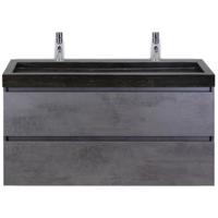 Maxx XL Badmeubelset 120 cm - Beton Antraciet - Wastafel Lucca Enkel 2 Kraangaten - thumbnail