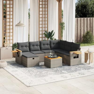 7-delige Loungeset met kussens poly rattan grijs - thumbnail