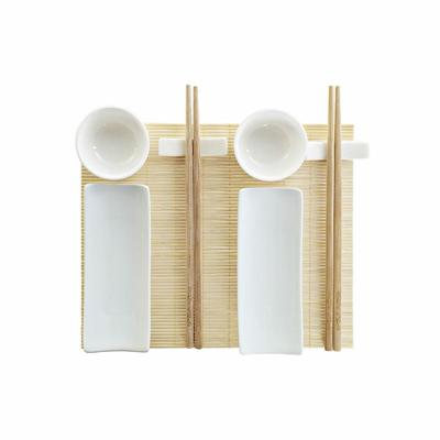 Sushi-set DKD Home Decor Bamboe Keramiek Wit Natuurlijk Orientaals 28,5 x 19,5 x 3,3 cm (9 Onderdelen) (28,5 x 19,5 x 3,3 cm)