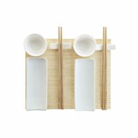Sushi-set DKD Home Decor Bamboe Keramiek Wit Natuurlijk Orientaals 28,5 x 19,5 x 3,3 cm (9 Onderdelen) (28,5 x 19,5 x 3,3 cm) - thumbnail
