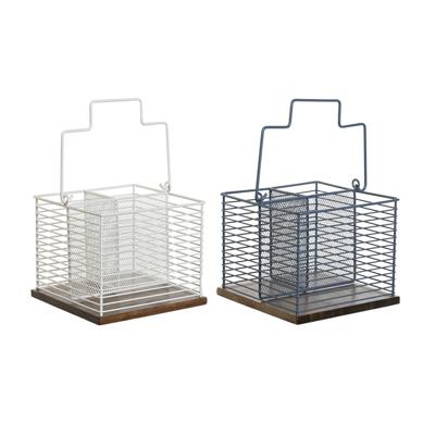 Bestekmand DKD Home Decor Blauw Wit Metaal Rubberwood 18 x 18 x 15 cm (2 Stuks) Bestekmand DKD Home Decor Blauw Wit Metaal Rubberwood 18 x 18 x 15 cm (2 Stuks)