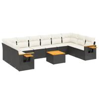 11-delige Loungeset met kussens poly rattan zwart - thumbnail