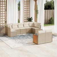 9-delige Loungeset met kussens poly rattan beige - thumbnail