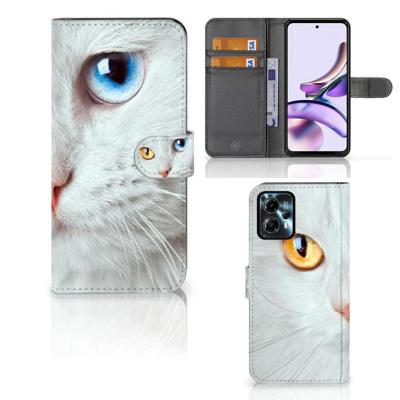 Motorola Moto G13 | G23 | Telefoonhoesje | Met pasjeshouder | Witte Kat