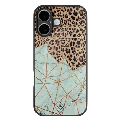 iPhone 16 glazen hardcase - Luipaard marmer mint iPhone 16 glazen hardcase - Luipaard marmer mint