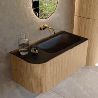 Mondiaz KURVE 95 cm Onderkast Greeploos 1 Lade Met Deuren Oak, Wastafel Solid Surface Rechts Urban 0 Kraangaten Zonder Spiegel (KRVBGS95L1L1D0KR-Oak/Urb) - thumbnail
