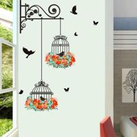 Birdcage bloem vliegen woonkamer kwekerij kamer muur stickers vinyl muur stickers muur sticker - thumbnail