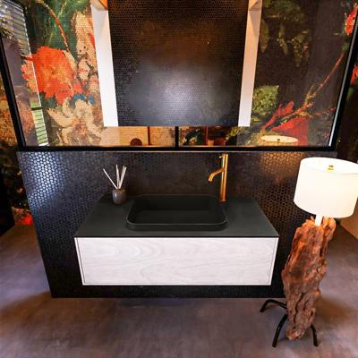 Badkamermeubelset Mondiaz Erin 100 cm met 1 Lade met RIDGE Wastafel Midden Urban met 1 kraangat Greeploos Mat Underlayment