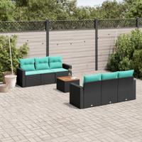 7-delige Loungeset met kussens poly rattan zwart - thumbnail