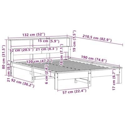 Bed met boekenkast zonder matras grenenhout wasbruin 120x190 cm