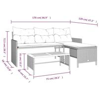 Tuinbank met tafel en kussens L-vormig poly rattan beige - thumbnail