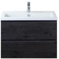 Vogue Badmeubelset 80 cm - Greeplijst in Kleur - Black Oak - Keramische Wastafel Wit 1 Kraangat - thumbnail