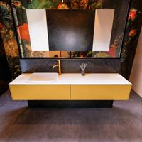 Badkamermeubelset Mondiaz Erin 200 cm met 2 Lades met RIDGE Wastafel Links Talc met 1 kraangat Greeploos Mat Ocher - thumbnail