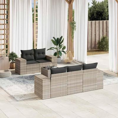 6-delige Loungeset met kussens poly rattan lichtgrijs