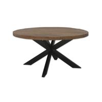 LivingFurn Ronde Eettafel 'Rocky' Mangohout en staal, 130cm - thumbnail