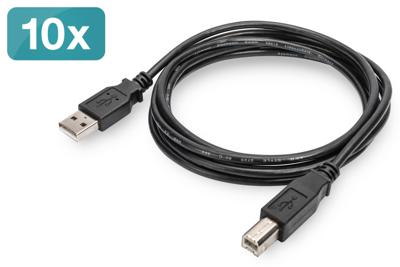 DIGITUS USB 2.0 aansluitkabel - 10 stuks - 1,8 m - USB A (St) naar USB B (St) - 480 Mbit/s - verbindingskabel - zwart