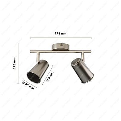 Riga - LED plafondlamp - 2 spots - Draaibaar en dimbaar - GU10 - Kantelbaar - Plafondspot - IP20 voor binnen - RVS