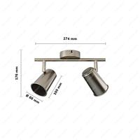 Riga - LED plafondlamp - 2 spots - Draaibaar en dimbaar - GU10 - Kantelbaar - Plafondspot - IP20 voor binnen - RVS - thumbnail