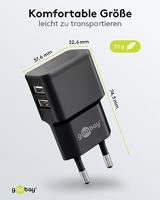 Goobay USB lader haaks dubbel 2,4A zwart - 9550140 - thumbnail