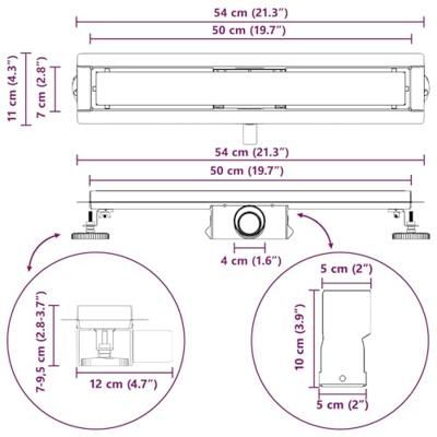 2 in 1 Doucheafvoer Zwart 50 cm Roestvrij staal 304