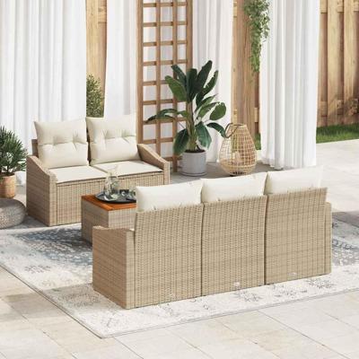 Tuinbankenset met opslag 6 pcs Beige en Crème poly rattan