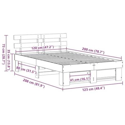 Bedframe met hoofdeinde Wit 120 x 200 cm Grenenhout Bedframe met hoofdeinde Wit 120 x 200 cm Grenenhout