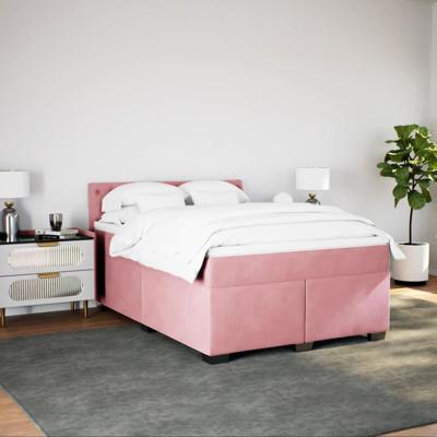 Boxspring met matras fluweel roze 140x190 cm