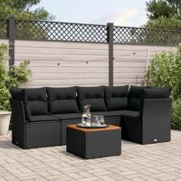 6-delige Loungeset met kussens poly rattan zwart - thumbnail