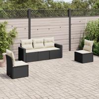 5-delige Loungeset met kussens poly rattan zwart - thumbnail