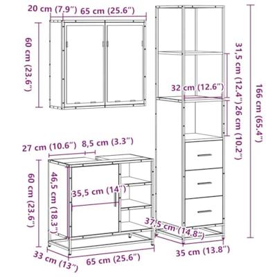 3-delige Badkamermeubelset bewerkt hout sonoma eikenkleurig