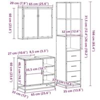 3-delige Badkamermeubelset bewerkt hout bruin eikenkleur - thumbnail