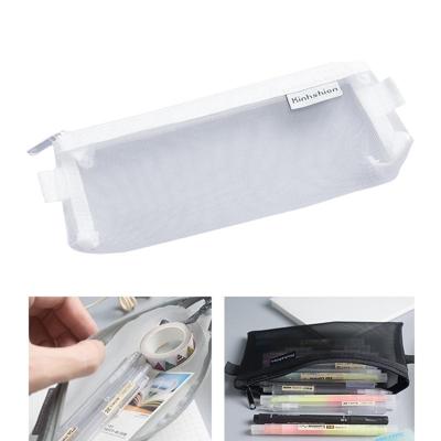 Nylon eenvoudige transparante mesh potlood Case Office School Supplies (kleine witte)